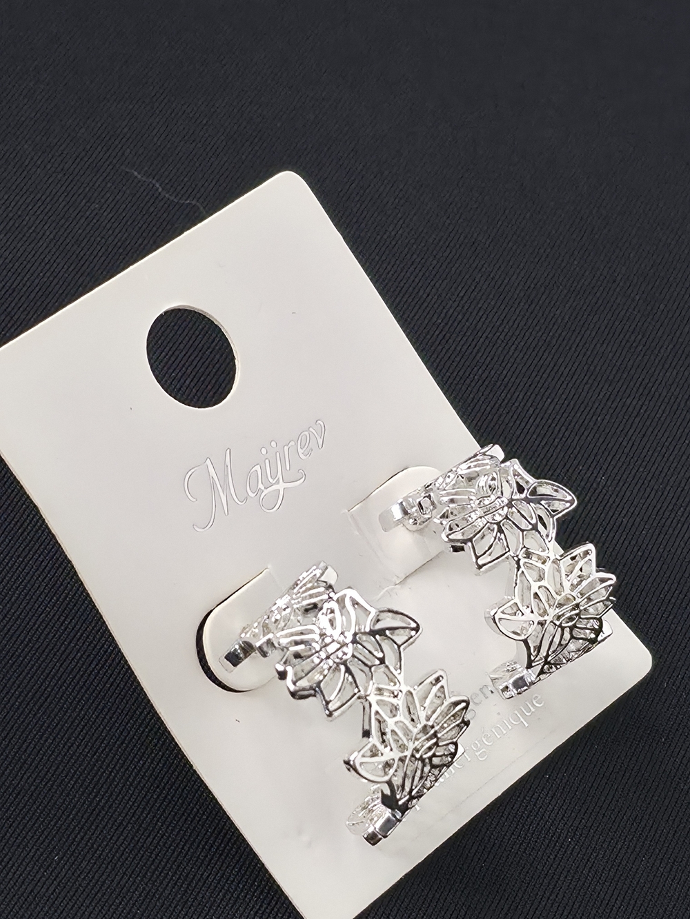 💫3x25$ Mayrev Silver Hollow Out Floral Lace C Hoop Earrings Boho